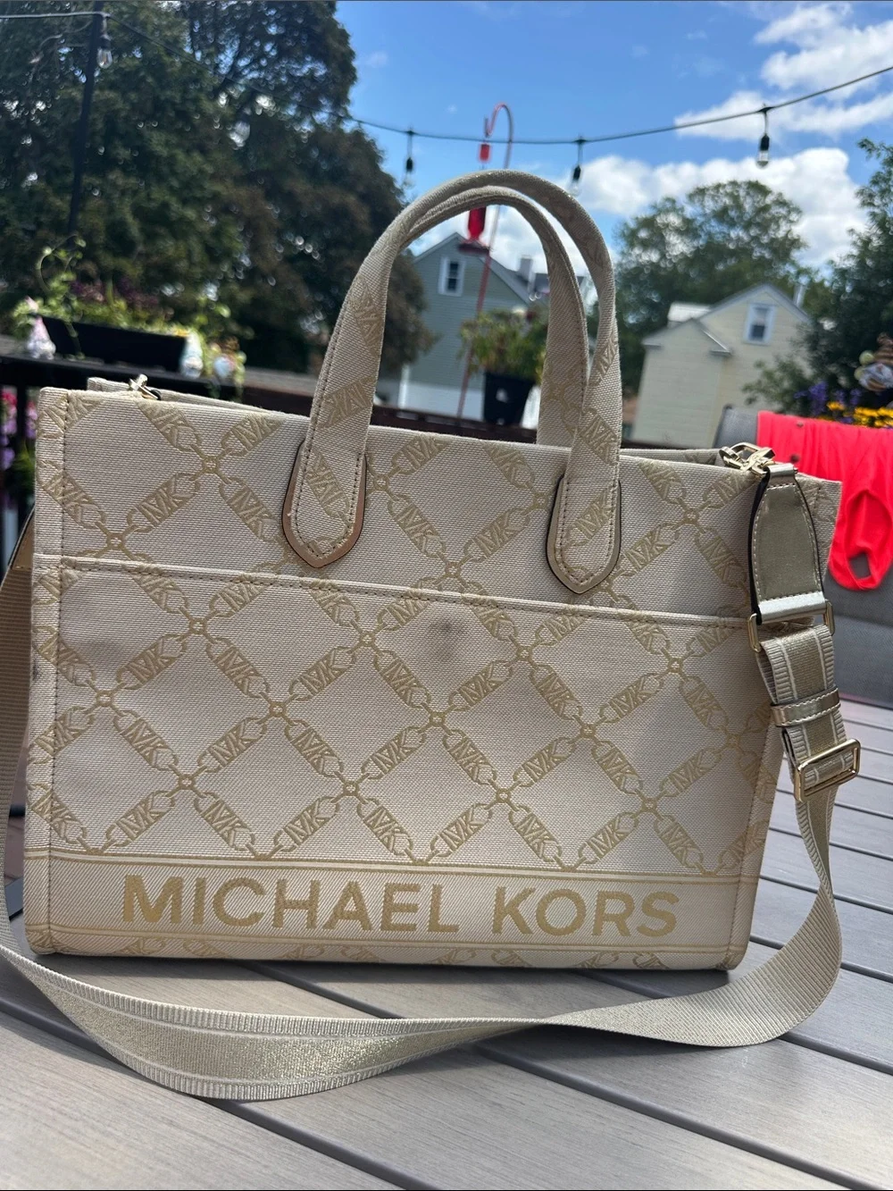 Michael Kors Beige Logo Tote with Removable Strap